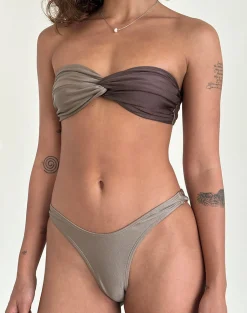 Motel Rocks Swimwear-Linda Twist Bikini Top in Latte Espresso LatteEspresso