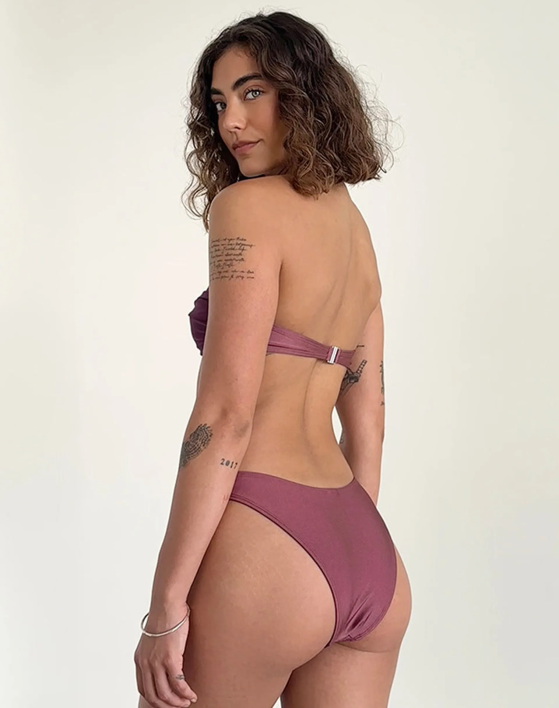 Motel Rocks Swimwear-Linda Twist Bikini Top in Deep Mauve Plum DeepMauvePlum