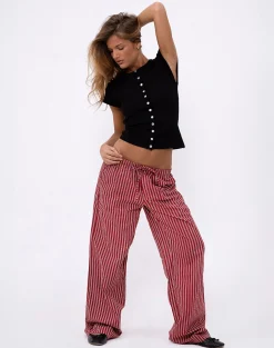 Motel Rocks Co-Ords-Lirura Casual Trouser in Maroon Stripe maroonstripe