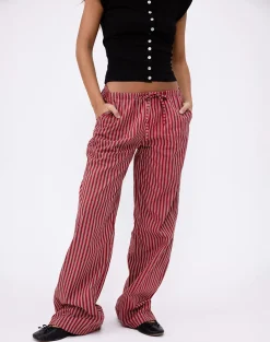 Motel Rocks Co-Ords-Lirura Casual Trouser in Maroon Stripe maroonstripe