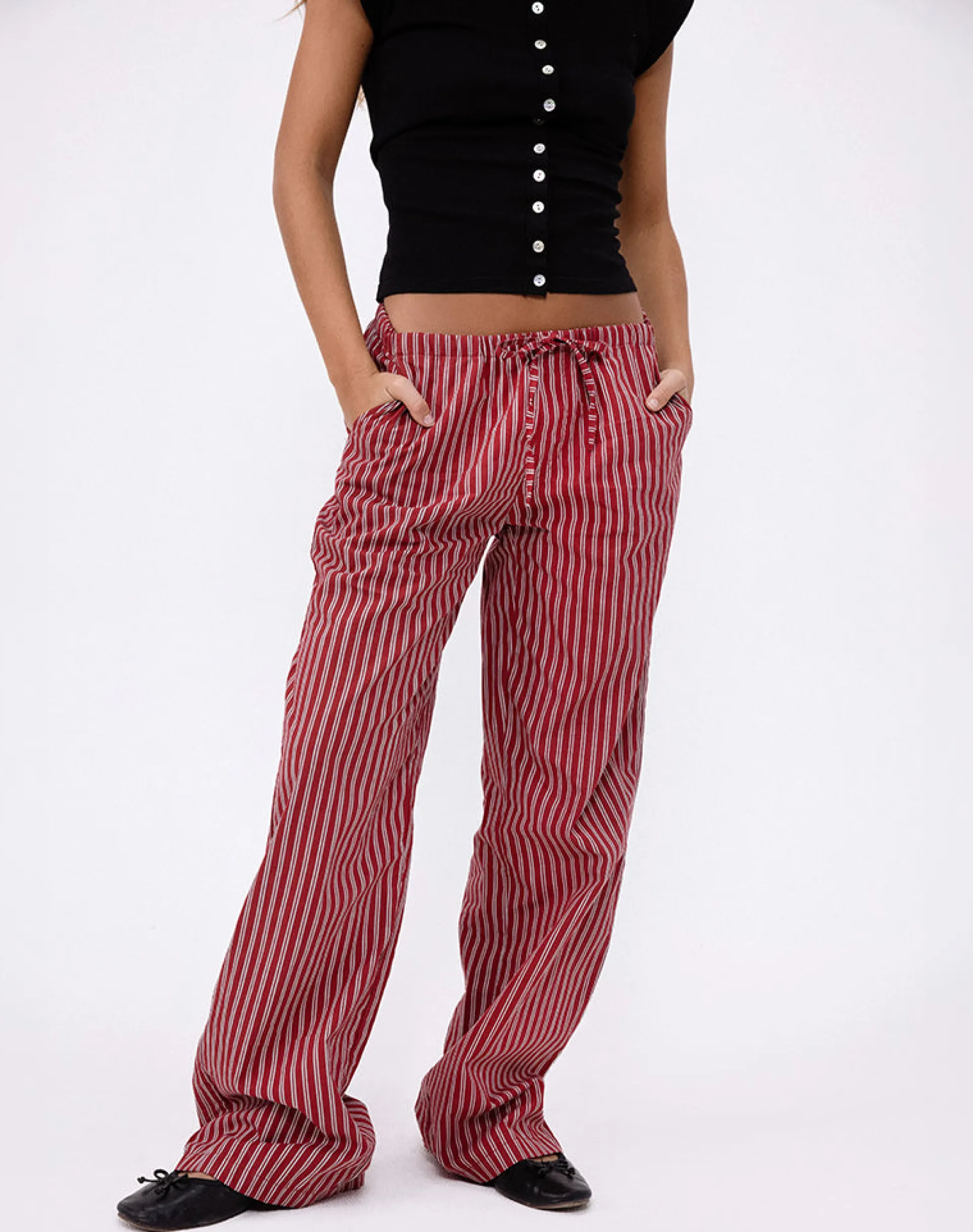 Motel Rocks Co-Ords-Lirura Casual Trouser in Maroon Stripe maroonstripe