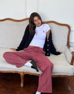 Motel Rocks Co-Ords-Lirura Casual Trouser in Maroon Stripe maroonstripe