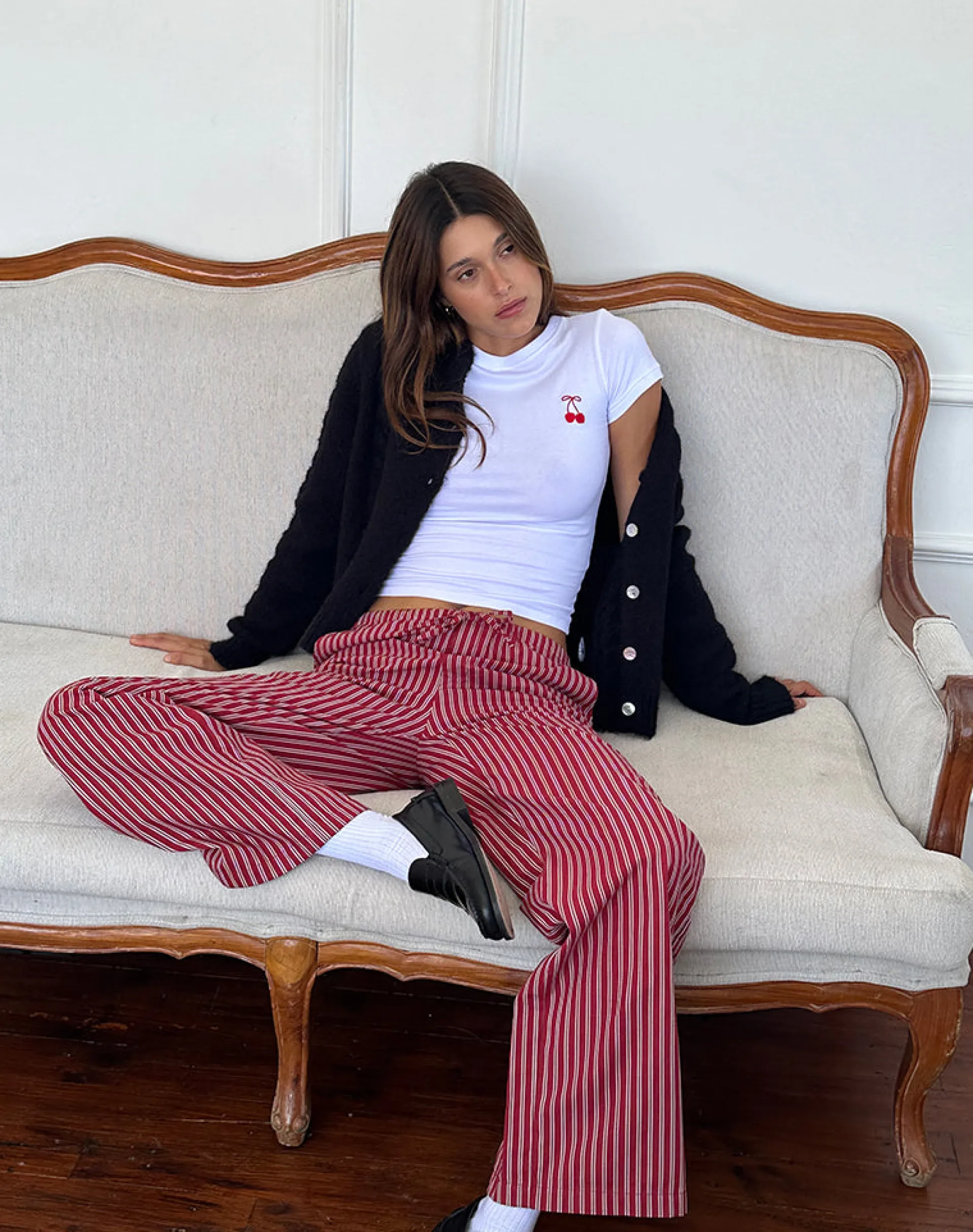 Motel Rocks Co-Ords-Lirura Casual Trouser in Maroon Stripe maroonstripe