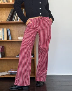 Motel Rocks Co-Ords-Lirura Casual Trouser in Maroon Stripe maroonstripe