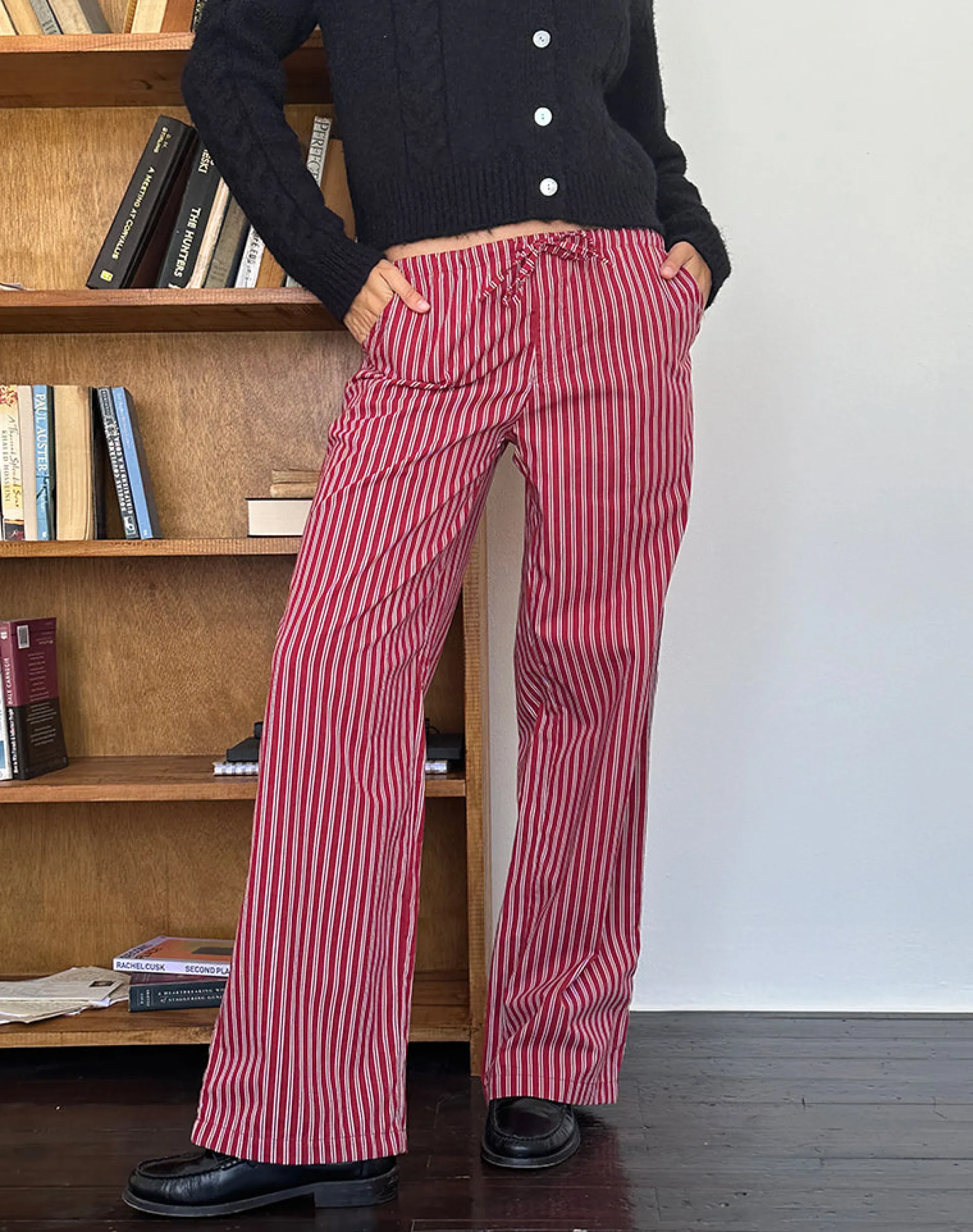Motel Rocks Co-Ords-Lirura Casual Trouser in Maroon Stripe maroonstripe