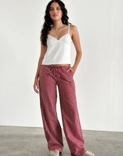 Motel Rocks Co-Ords-Lirura Casual Trouser in Maroon Stripe maroonstripe