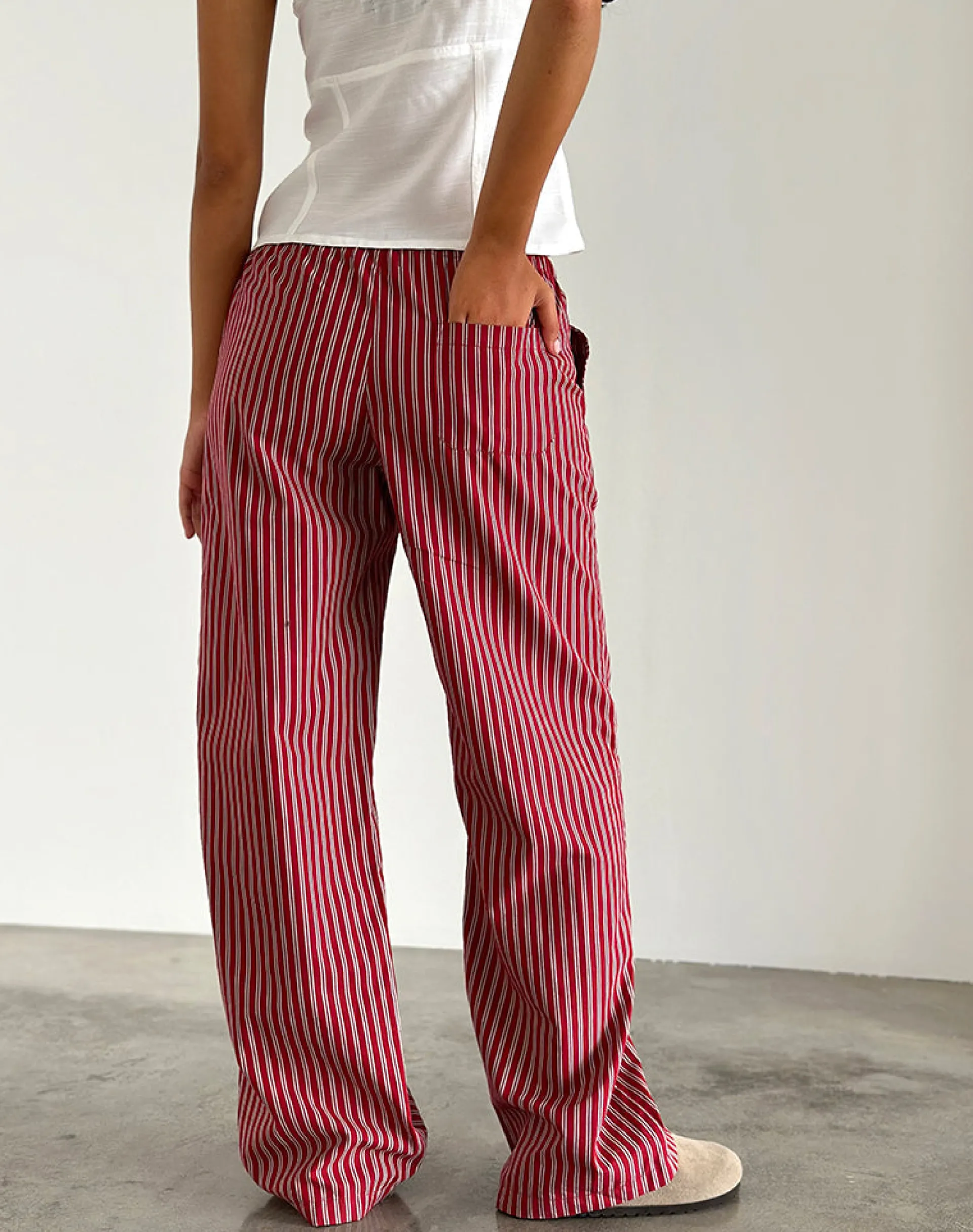 Motel Rocks Co-Ords-Lirura Casual Trouser in Maroon Stripe maroonstripe