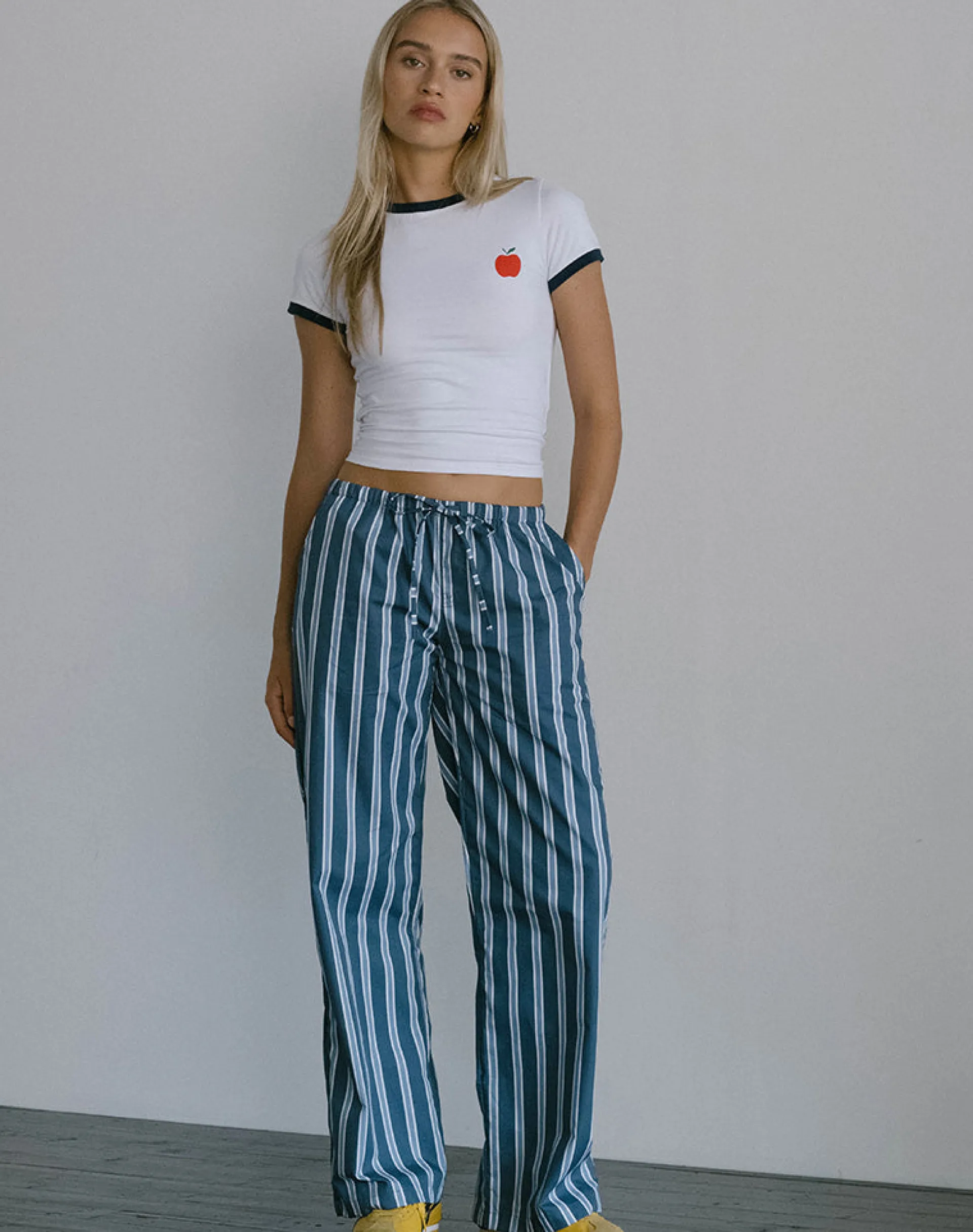 Motel Rocks Basics-Lirura Trouser in Poplin Formal Stripe Navy PoplinFormalStripeNavy