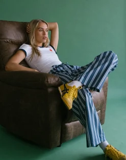 Motel Rocks Basics-Lirura Trouser in Poplin Formal Stripe Navy PoplinFormalStripeNavy