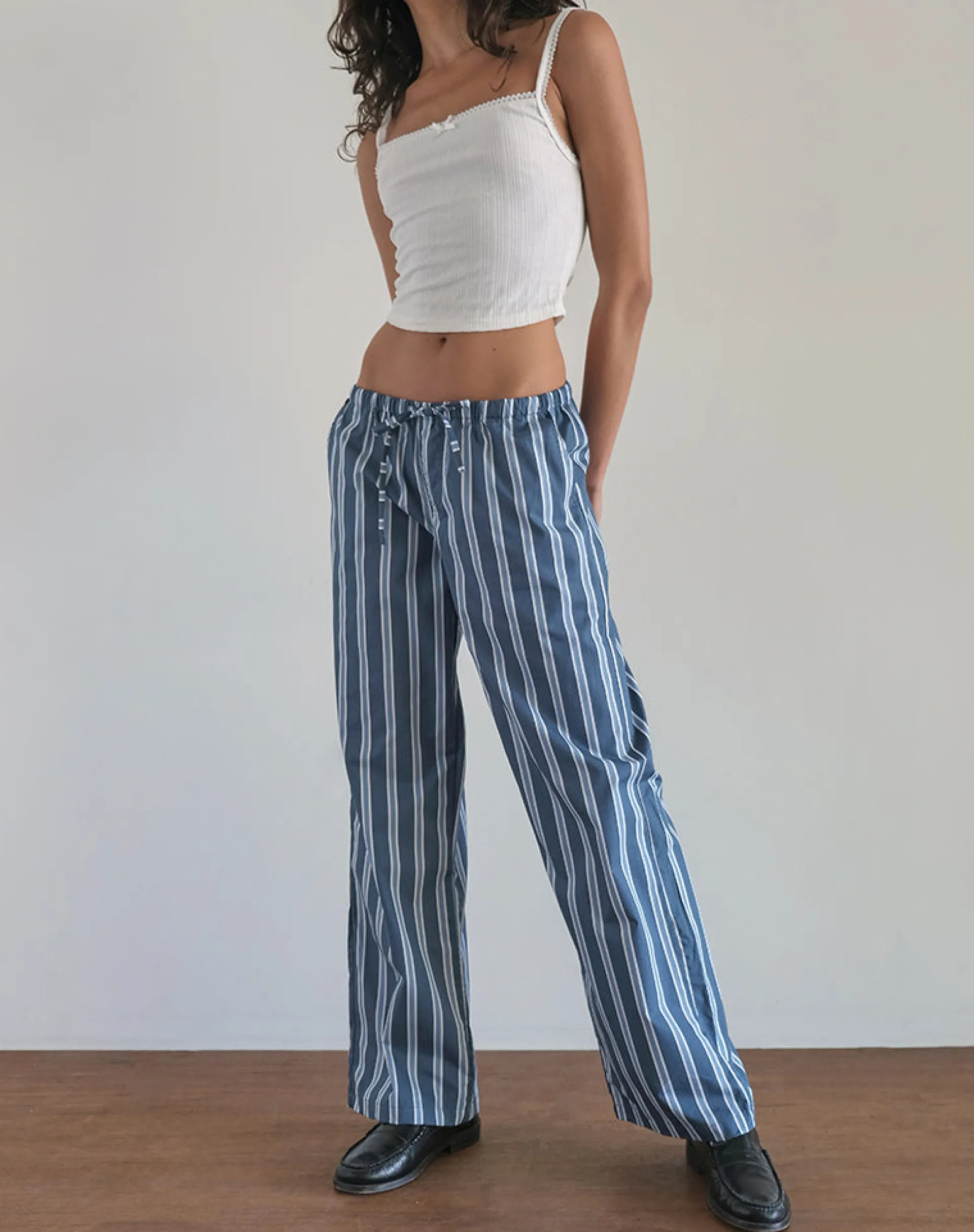 Motel Rocks Basics-Lirura Trouser in Poplin Formal Stripe Navy PoplinFormalStripeNavy