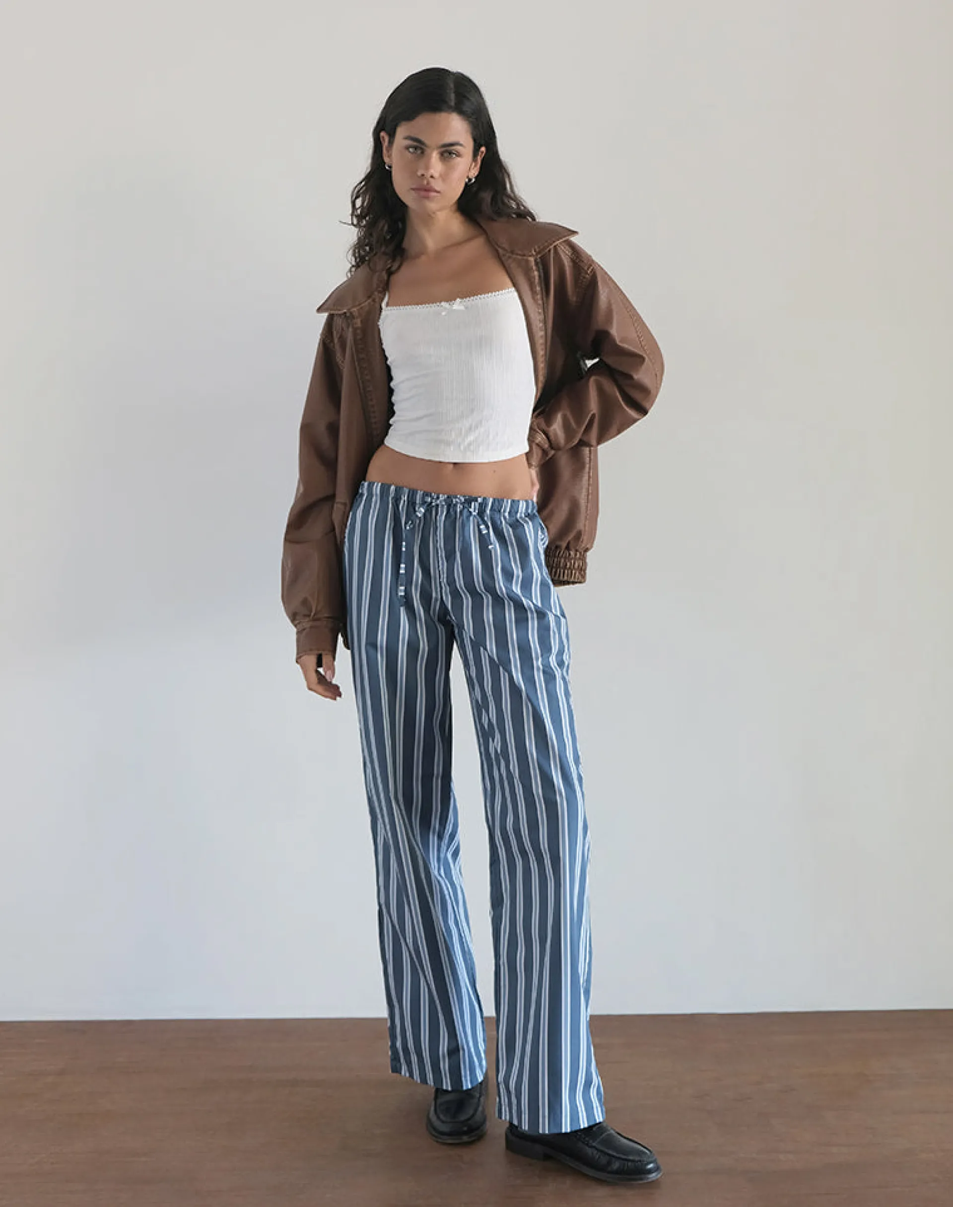 Motel Rocks Basics-Lirura Trouser in Poplin Formal Stripe Navy PoplinFormalStripeNavy