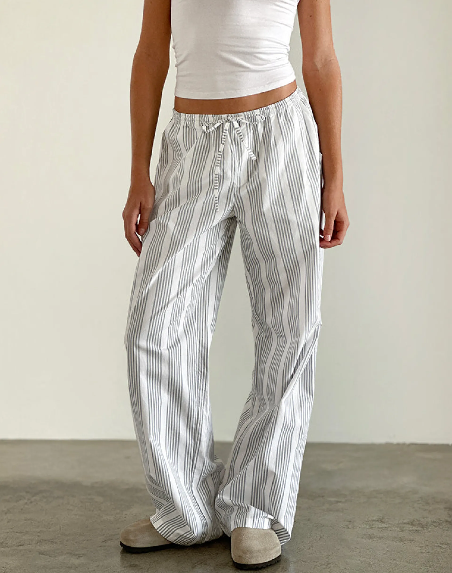 Motel Rocks Basics | Low Rise Pants-Lirura Trouser in Vertical Grey Stripe VerticalGreyStripe