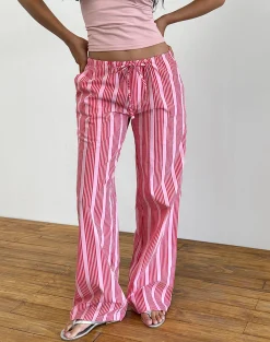 Motel Rocks Wide Leg Pants | Low Rise Pants-Lirura Trouser in Vertical Red Stripe VerticalRedStripe