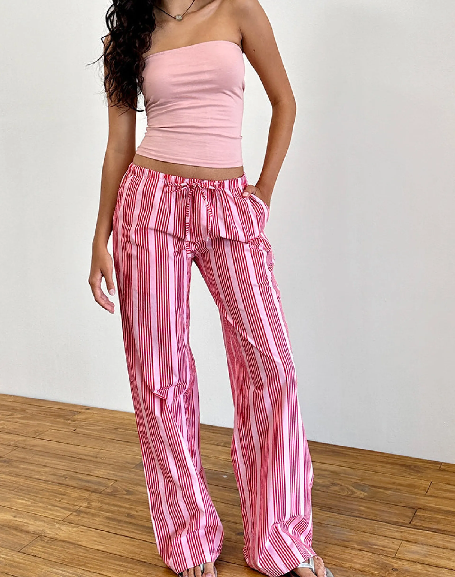 Motel Rocks Wide Leg Pants | Low Rise Pants-Lirura Trouser in Vertical Red Stripe VerticalRedStripe