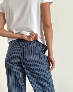 Motel Rocks Wide Leg Pants | Low Rise Pants-Lirura Wide Leg Trousers in Indigo Stripe Dark Blue IndigoStripeDarkBlue