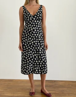 Motel Rocks Printed Dresses | Day Dresses-Lisheva Midi Dress in Grunge Daisy Black GrungeDaisyBlack