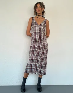 Motel Rocks Printed Dresses | Day Dresses-Liva Midi Dress in Multi Check Brown MultiCheckBrown