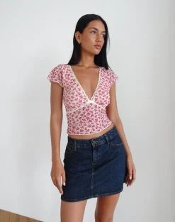 Motel Rocks Printed Tops-Livi Top in Gardenia Romantic with Lace Trim GardeniaRomanticwithLaceTrim