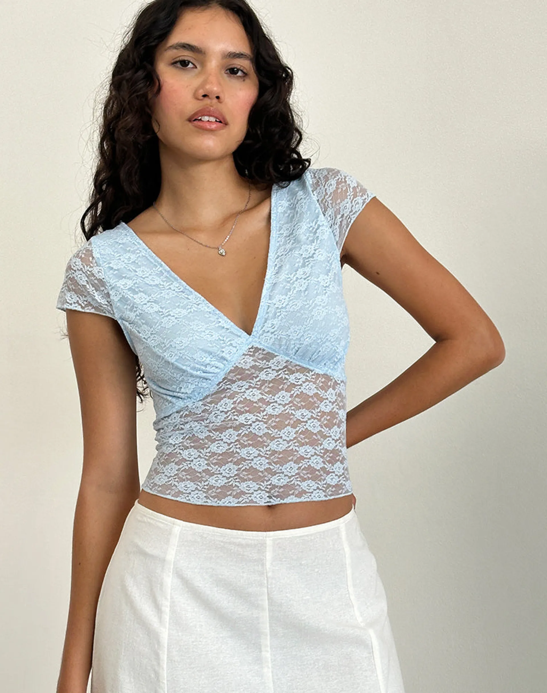 Motel Rocks Lace Tops-Livra Top in Clover Lace Blue CloverLaceBlue