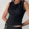 Motel Rocks Vest Tops | Strappy Tops-Lizette Cowl Open Back Top in Textured Black