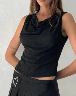 Motel Rocks Vest Tops | Strappy Tops-Lizette Cowl Open Back Top in Textured Black