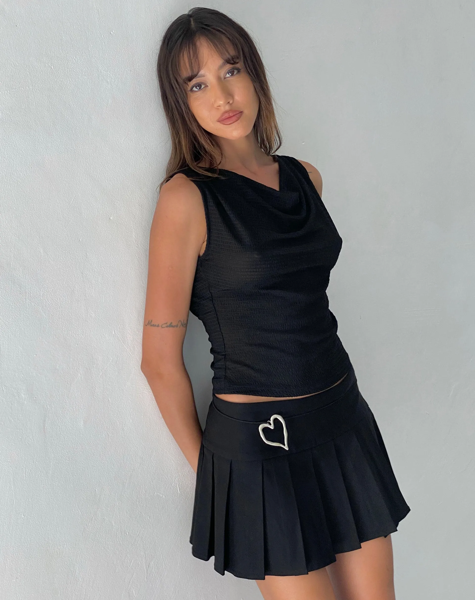 Motel Rocks Vest Tops | Strappy Tops-Lizette Cowl Open Back Top in Textured Black