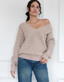 Motel Rocks Jumpers-Loka Oversized Jumper in Almond