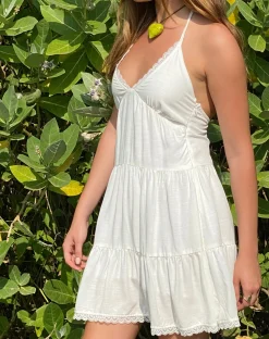 Motel Rocks Basics | Day Dresses-Londyn Tiered Halter Mini Dress in Off White OffWhite