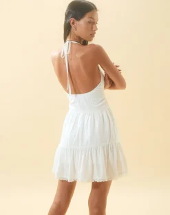 Motel Rocks Basics | Day Dresses-Londyn Tiered Halter Mini Dress in Off White OffWhite
