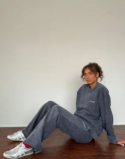 Motel Rocks Co-Ords-Loose Jogger in Black Wash with Off White 'MOTEL' Embroidery BlackWashwithOffWhite'MOTEL'Embroidery