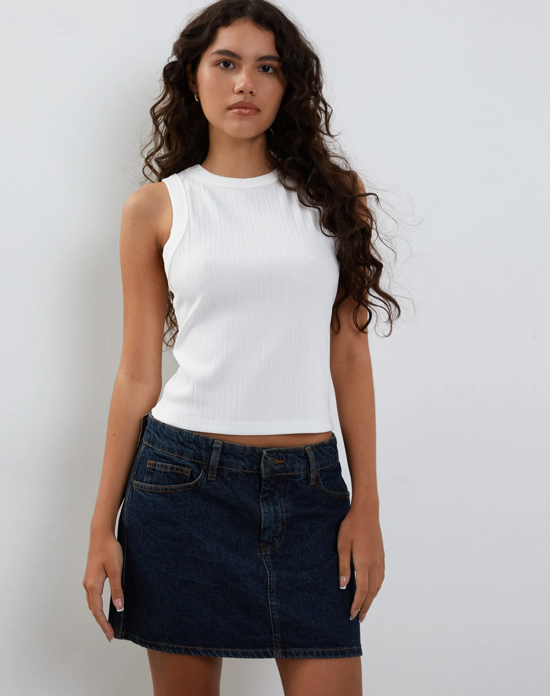 Motel Rocks Basic Tops | Vest Tops-Lorde Ribbed Vest Top in Ivory