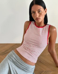 Motel Rocks Vest Tops | Printed Tops-Lorde Tank Top in Red and White Stripe RedandWhiteStripe