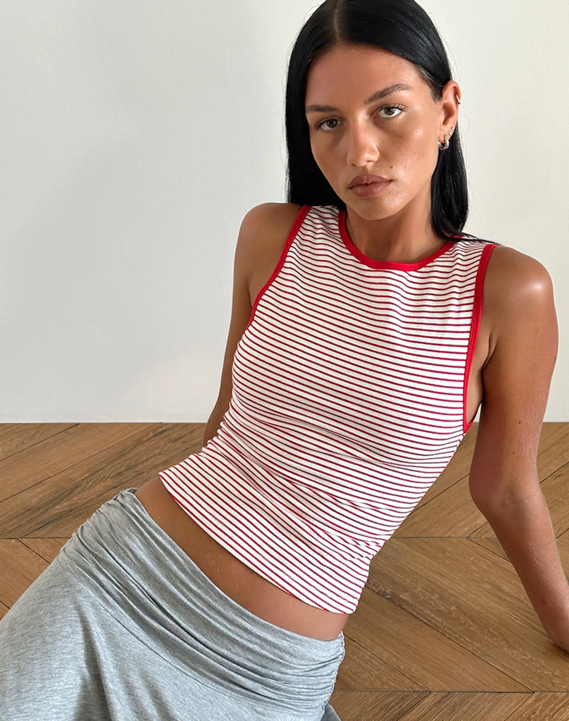 Motel Rocks Vest Tops | Printed Tops-Lorde Tank Top in Red and White Stripe RedandWhiteStripe