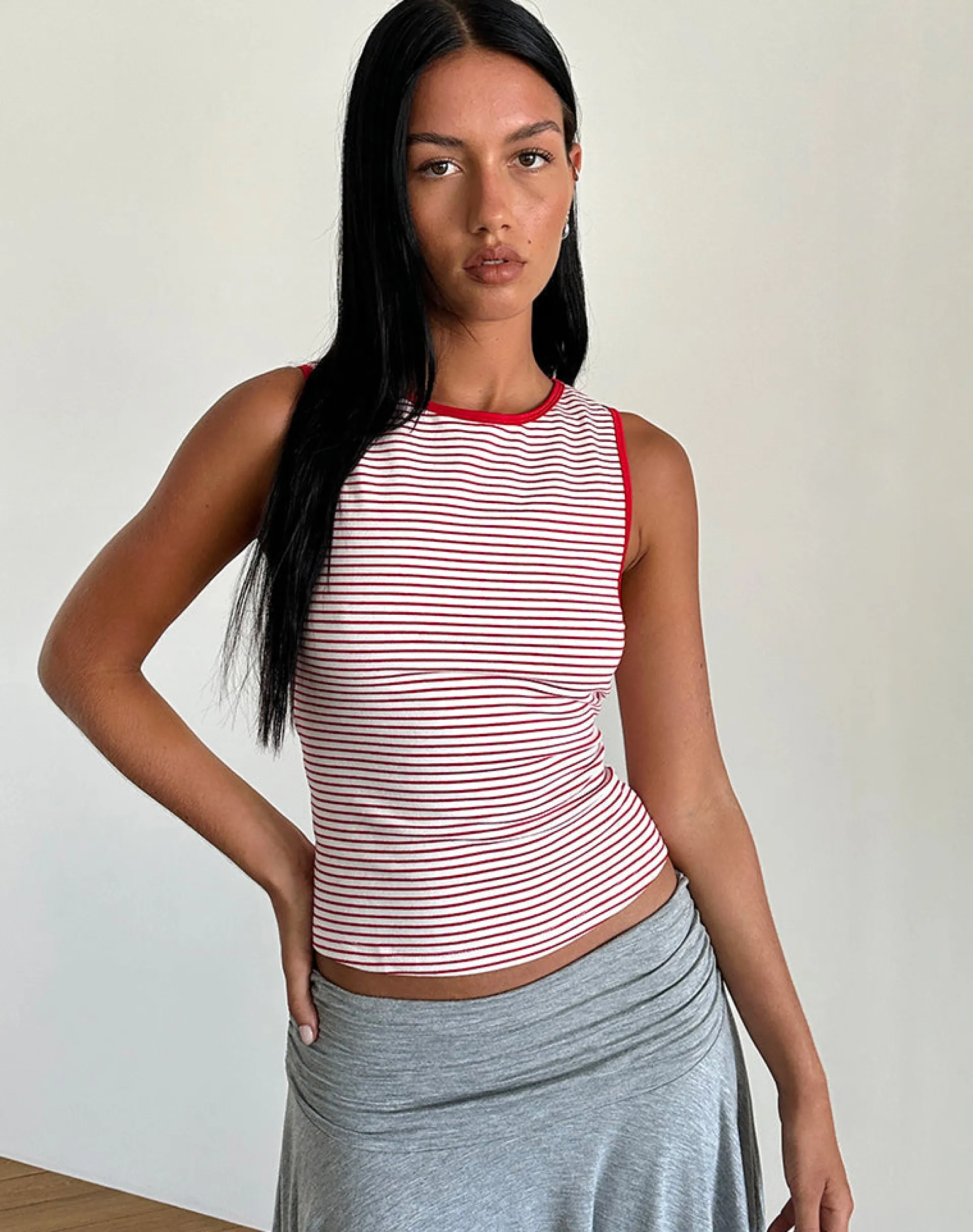 Motel Rocks Vest Tops | Printed Tops-Lorde Tank Top in Red and White Stripe RedandWhiteStripe