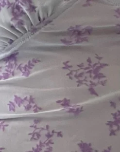 Motel Rocks Printed Tops-Lorenne Sweetheart Mesh Top in Purple Botanist Flock