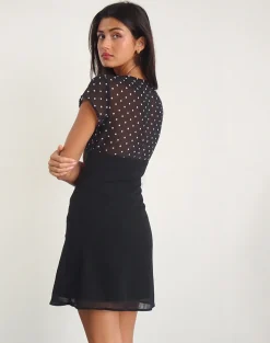 Motel Rocks Mini Dresses-Lovita Mini Dress in Basic Polka Black
