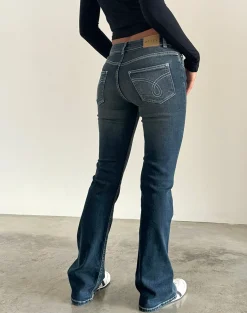 Motel Rocks Low Rise Pants | Jeans-Low Rise Bootleg Jeans in Heavy Stitch Vintage Indigo HeavyStitchVintageIndigo