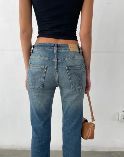 Motel Rocks Low Rise Pants | Jeans-Low Rise Bootleg Jeans in Mid Vintage Blue MidVintageBlue