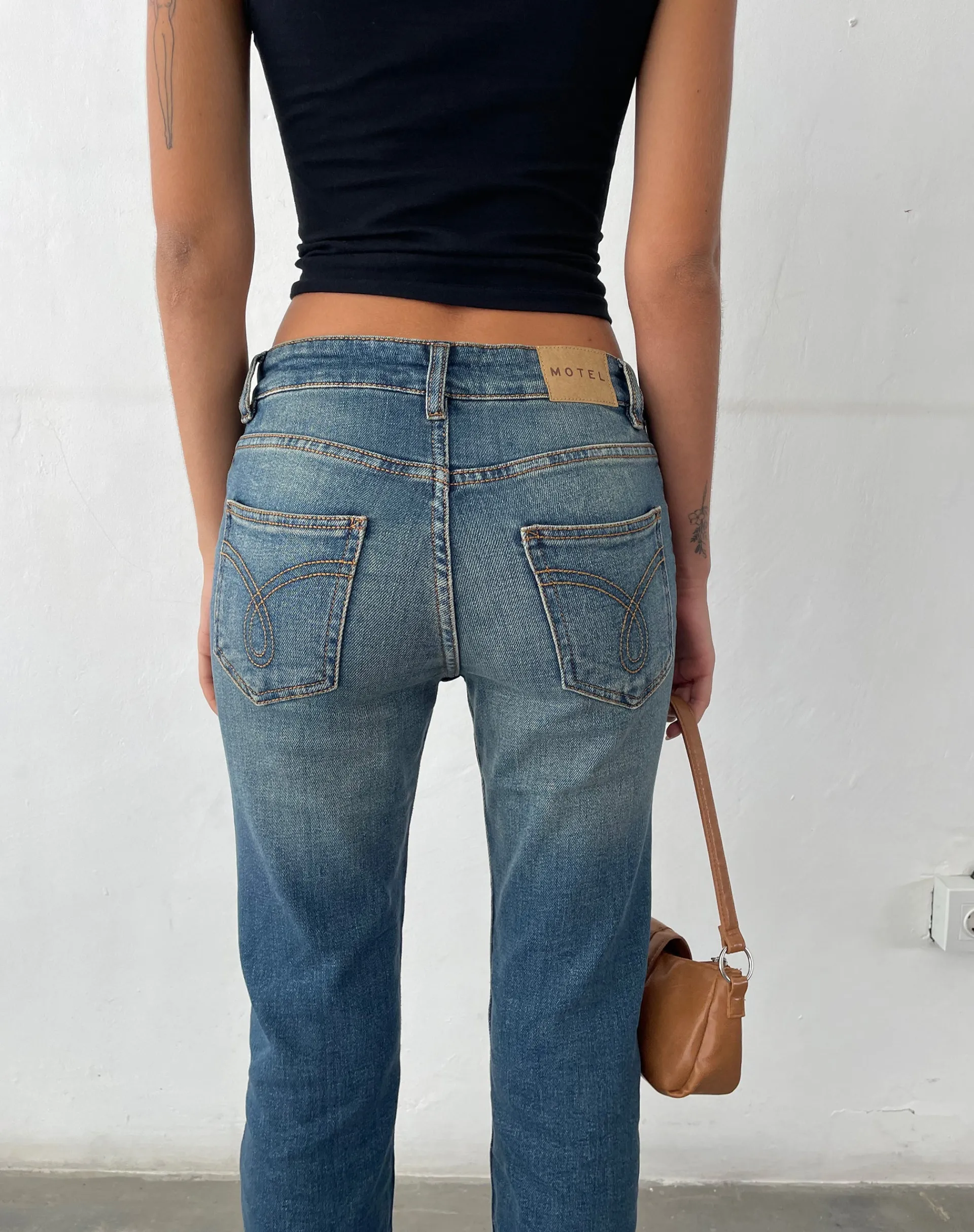 Motel Rocks Low Rise Pants | Jeans-Low Rise Bootleg Jeans in Mid Vintage Blue MidVintageBlue