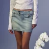 Motel Rocks Basics | Denim Skirts-Low Rise Denim Mini Skirt in Super Bleach SuperBleach