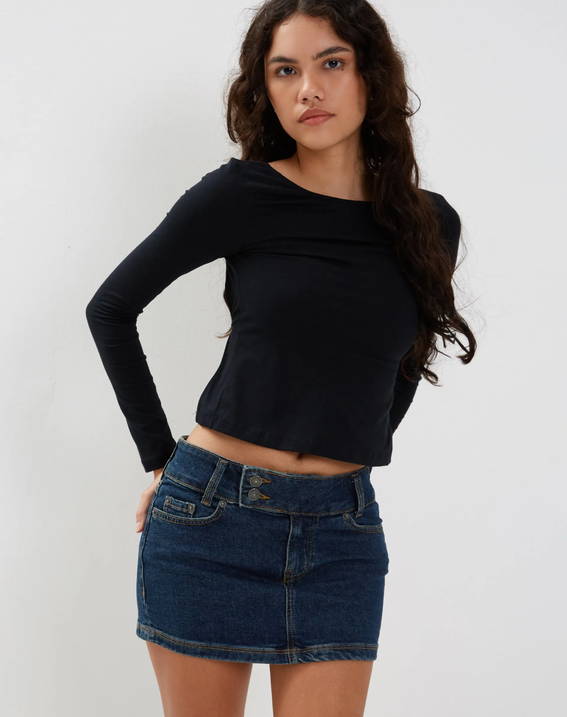 Motel Rocks Denim Skirts | Mini Skirts-Low Rise Denim Mini Skirt in Dark Vintage Wash DarkVintageWash