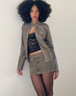 Motel Rocks Denim Skirts-Low Rise Denim Mini Skirt in Sand