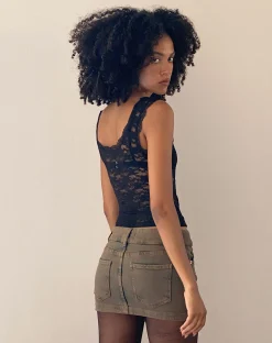 Motel Rocks Denim Skirts-Low Rise Denim Mini Skirt in Sand