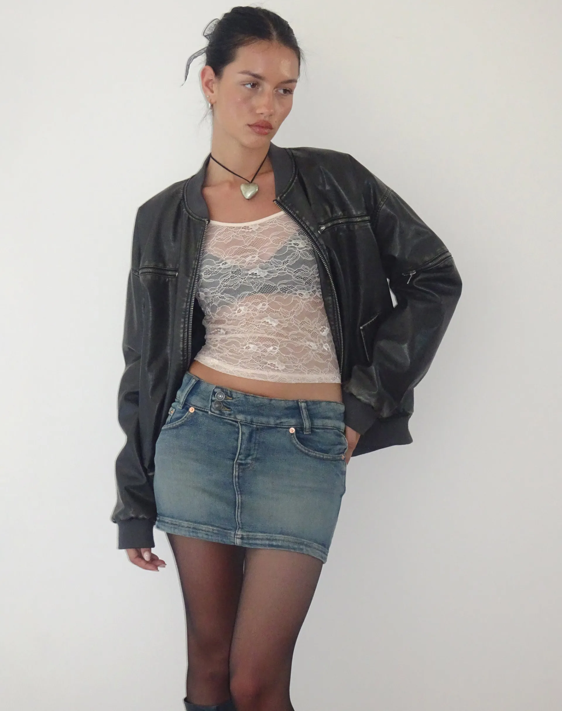 Motel Rocks Denim Skirts-Low Rise Denim Mini Skirt in Desert Wash DesertWash