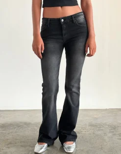 Motel Rocks Flared Jeans-Low Rise Flared Jeans in Extreme Black ExtremeBlack