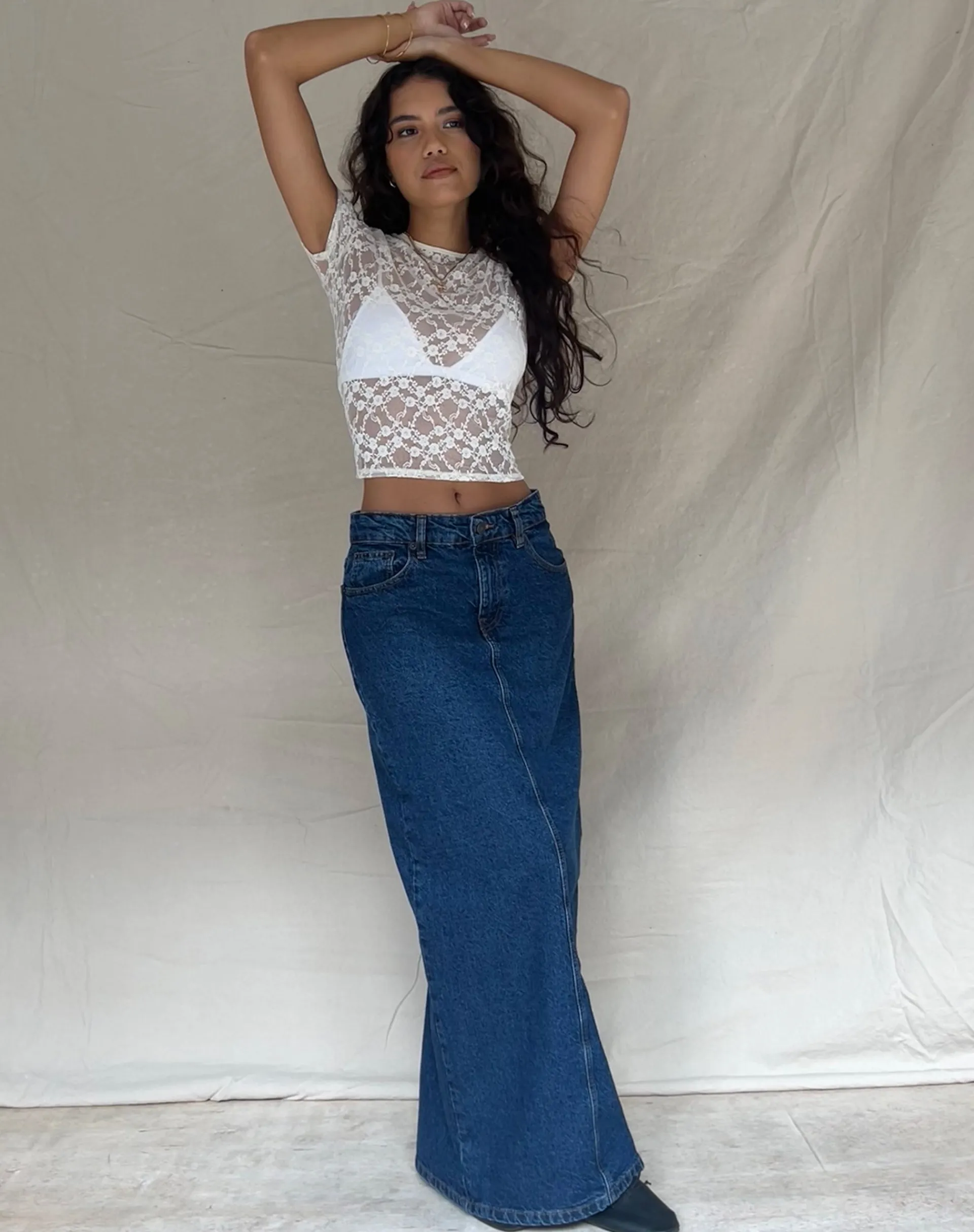 Motel Rocks Maxi Skirts-LOW RISE MAXI SKIRT MID BLUE USED MidBlueUsed