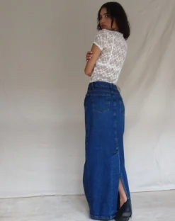 Motel Rocks Maxi Skirts-LOW RISE MAXI SKIRT MID BLUE USED MidBlueUsed