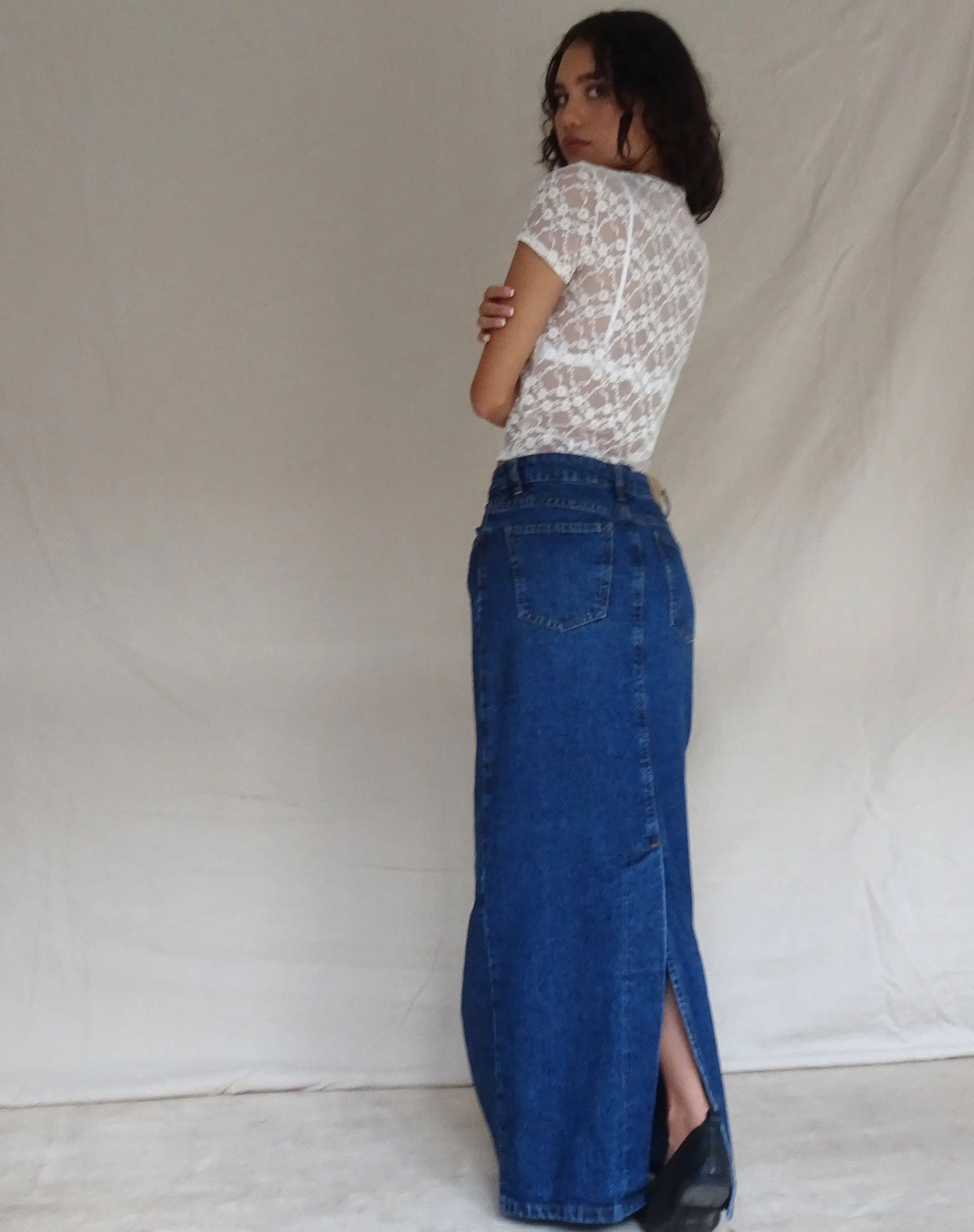 Motel Rocks Maxi Skirts-LOW RISE MAXI SKIRT MID BLUE USED MidBlueUsed