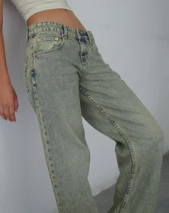 Motel Rocks Jeans | Low Rise Pants-Low Rise Parallel Jeans in Sandy Blue Acid sandyblueacid