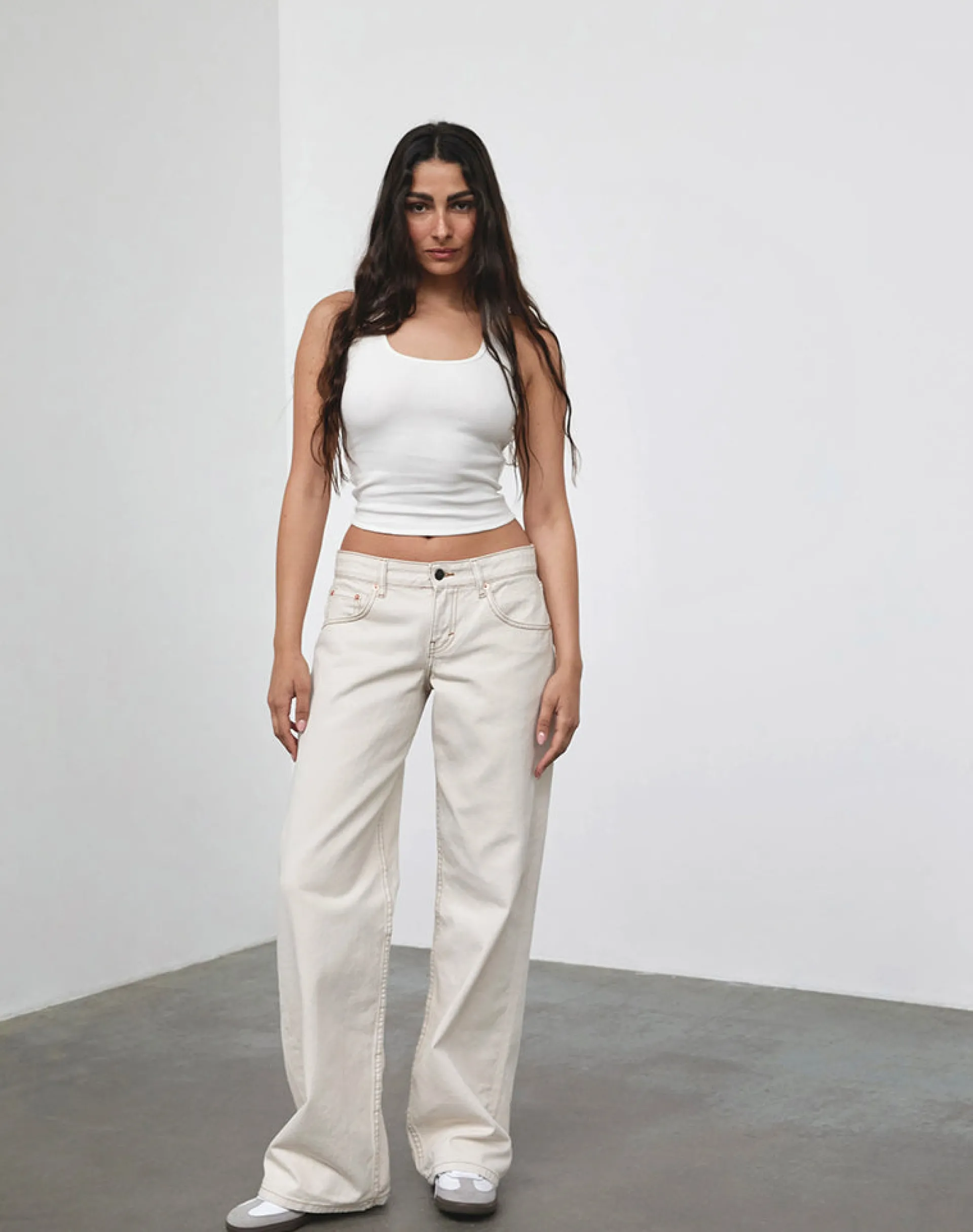 Motel Rocks Jeans | Straight Leg Jeans-Low Rise Parallel Jeans in Off White OffWhite